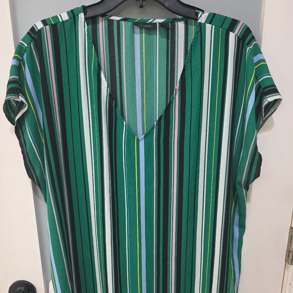 Halogen Striped V-Neck Blouse 1X | Green Multicolor Sleeveless Top for Women - Picture 1 of 8